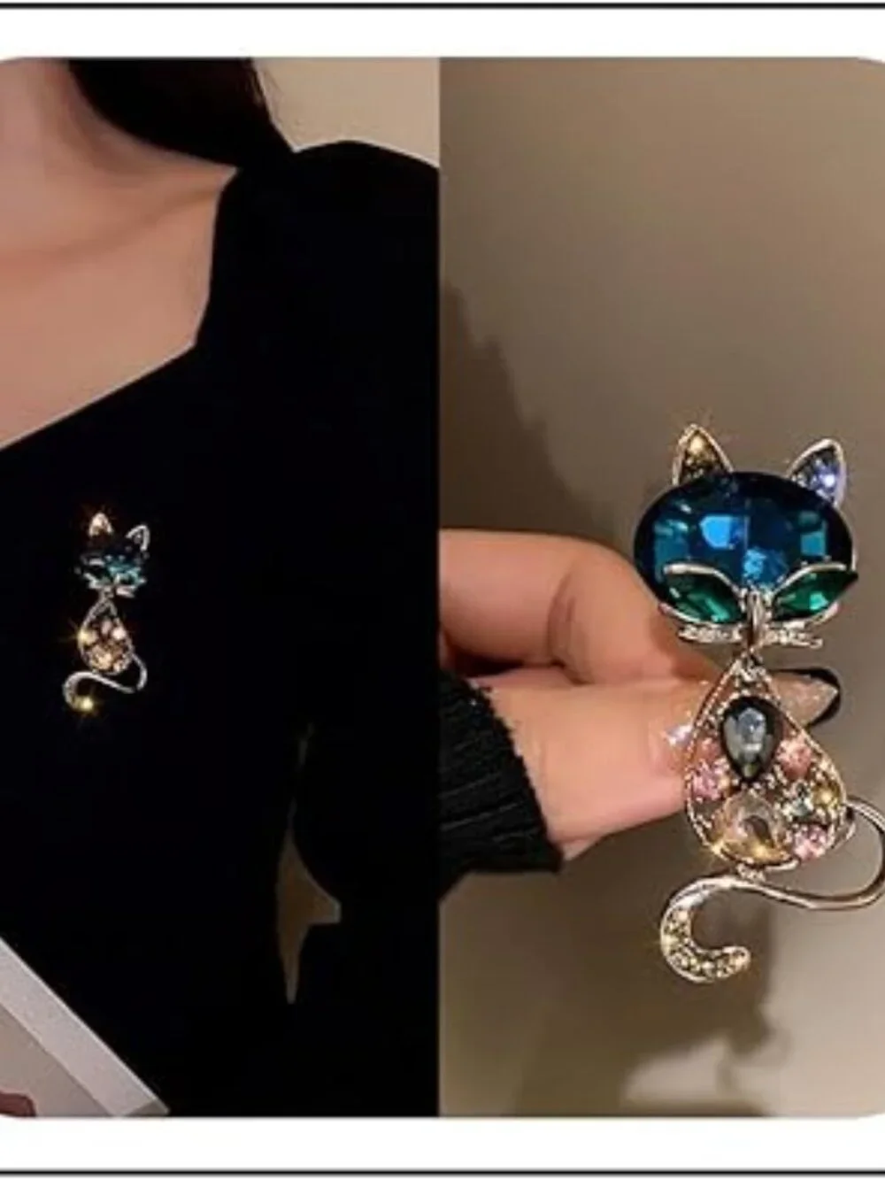 Beautiful Sparkly Gem Cat Brooch Lapel Pin‎ Kitten Rhinestones